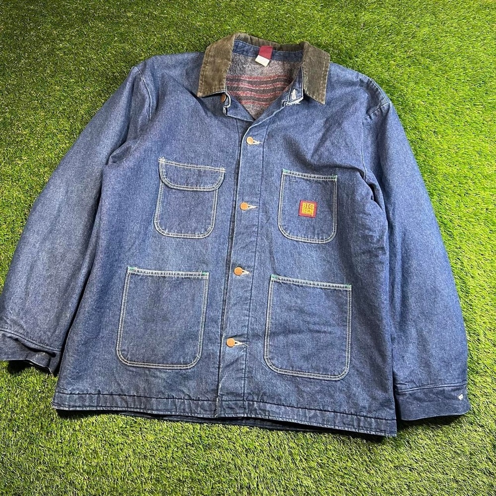 Big Ben 80s Vintage Denim Chore Jacket XL 46R Made USA Blanket Lined Workwear
